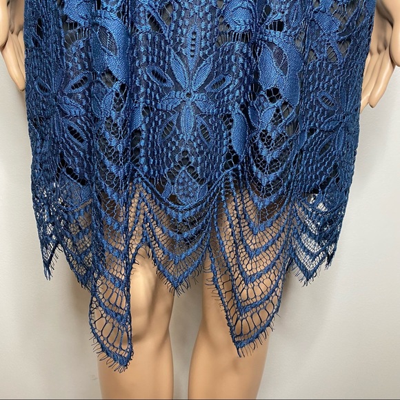 Express Blue & Black Lace High Neck Sleeveless Keyhole Knee Length Mini Dress - Picture 5 of 10